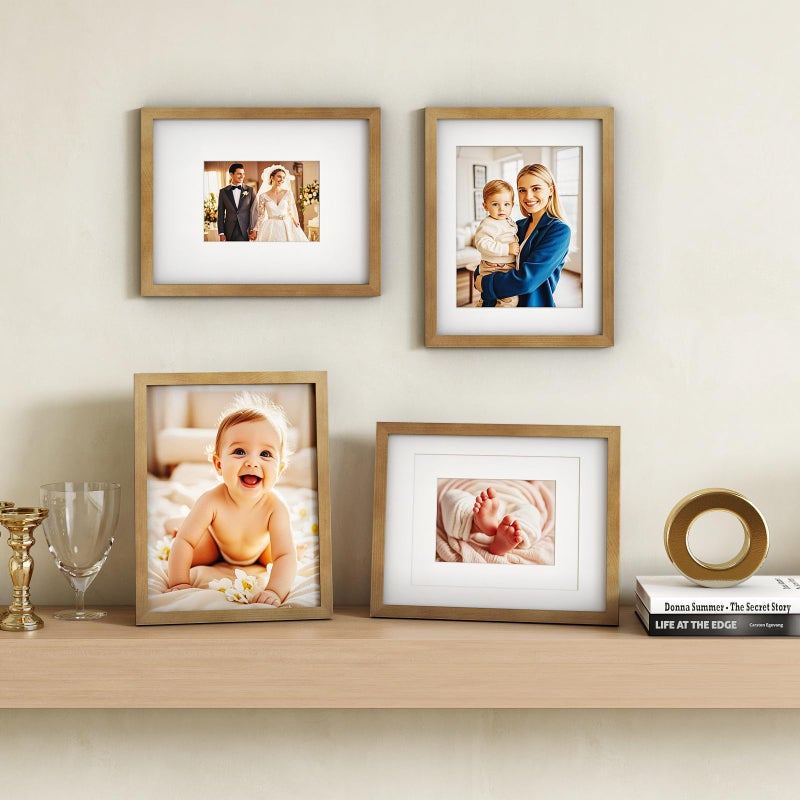 Egofine 11x14 Picture Frame Made of Solid Wood with Plexiglass, Display Pictures 5x7/8x10 with Mat or 11x14 Without Mat, for Table Top and Wall Mounting Photo Frame, Light Brown - Image 5